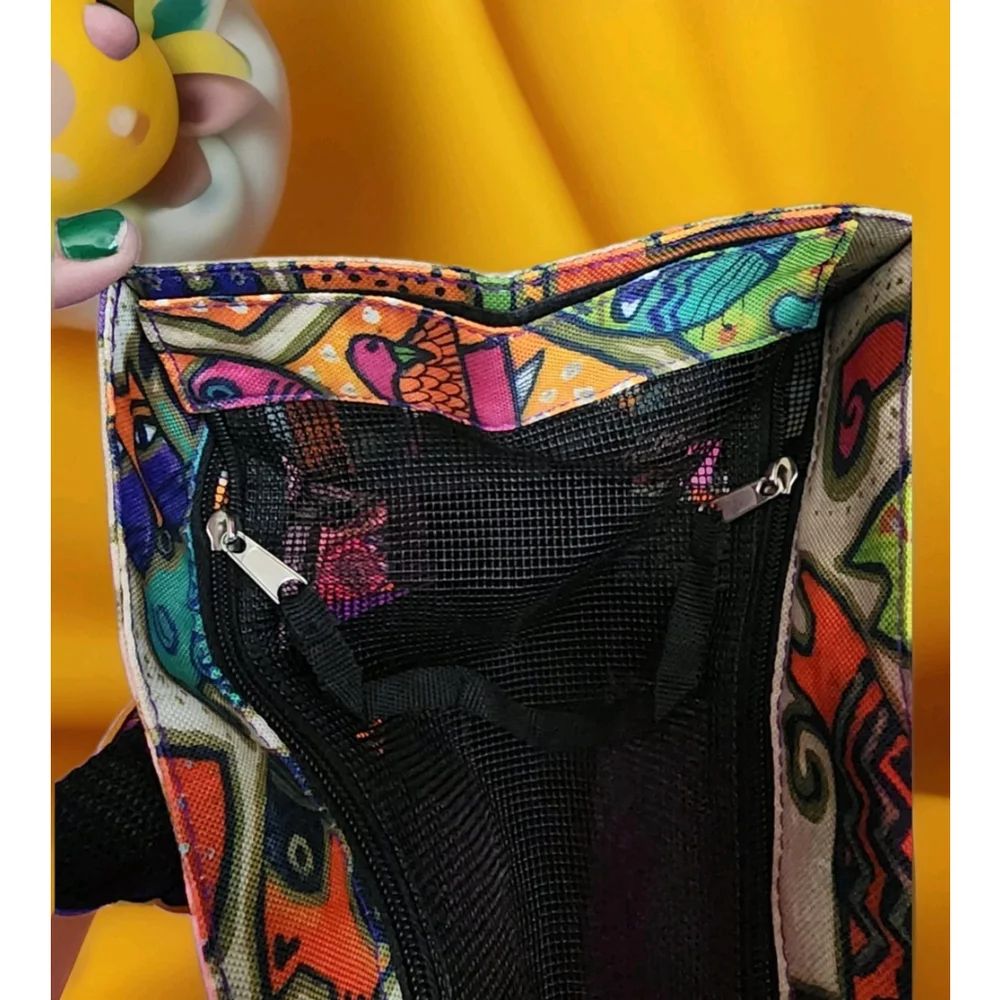 Laurel Burch Cat & Dog Carrier Art Tote Canvas Mesh Canvas Soft New with Tags
